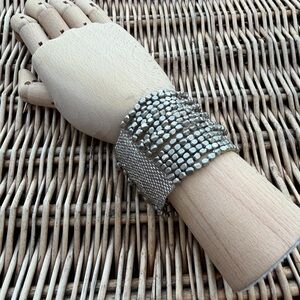 Ethnic Vintage 15 strands liquid metal/crystal Bead elastic band Silver Bracelet